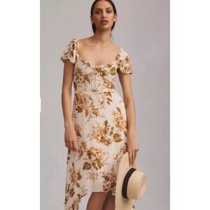 Reformation Maebry Midi Dress Julius White Yellow Floral Short Sleeves Size 10